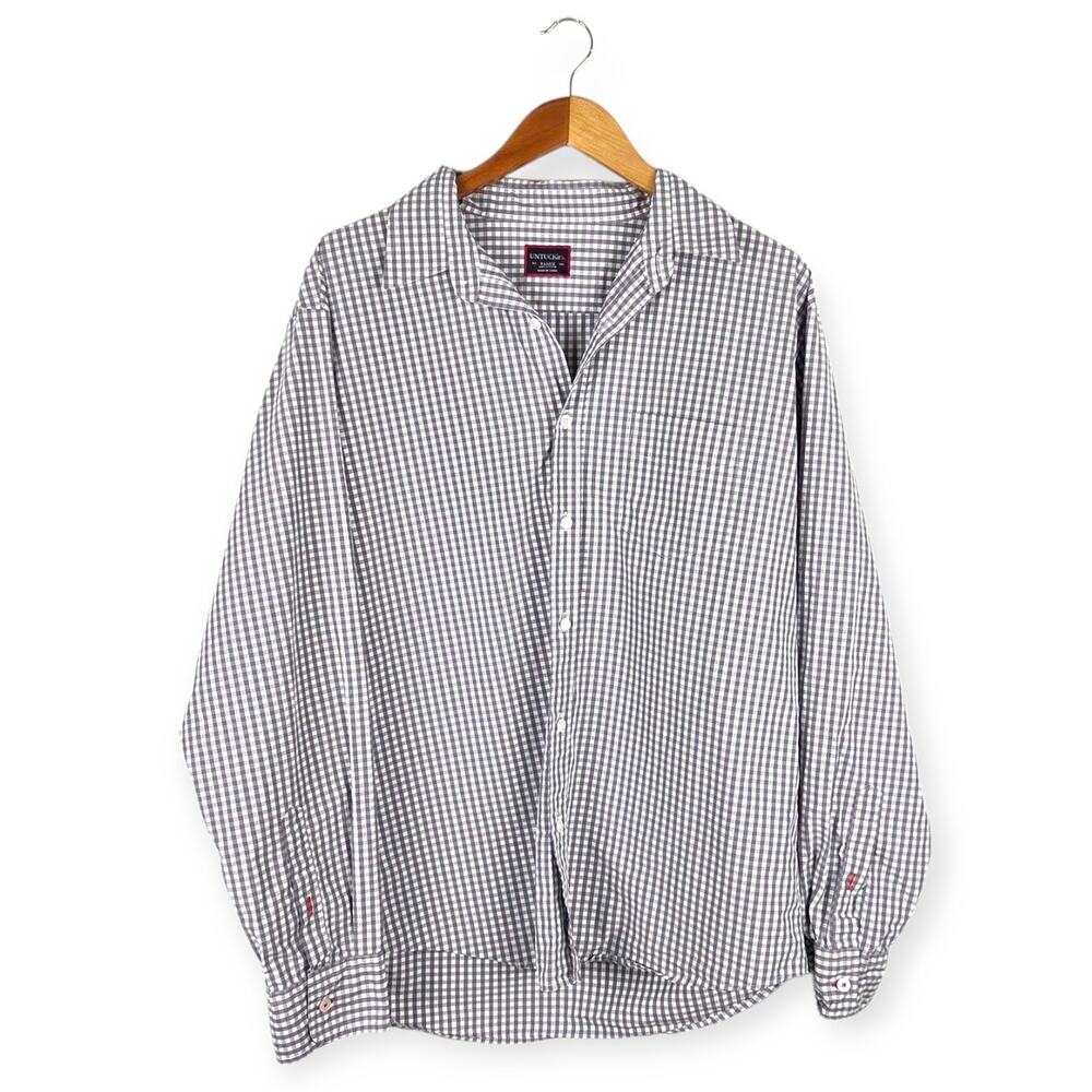 UNTUCKit Wrinkle-Free Lawrence Cotton Button Down Shirt Light Gray Gingham Sz XL